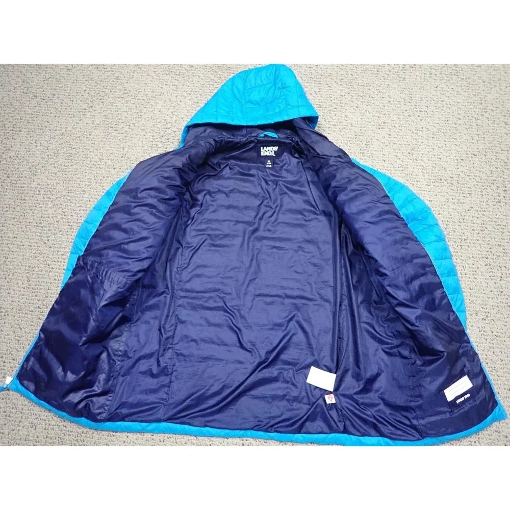 Lands End Puffer Jacket Girls XL 18-20 Blue Excellent Primaloft Hooded Outerwear
